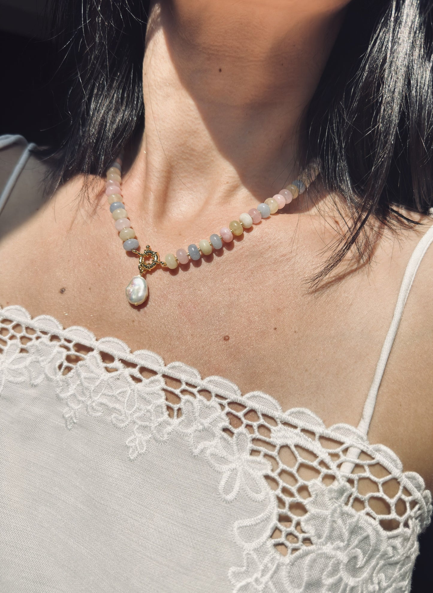 Colier Jad multicolor cu perla de cultura